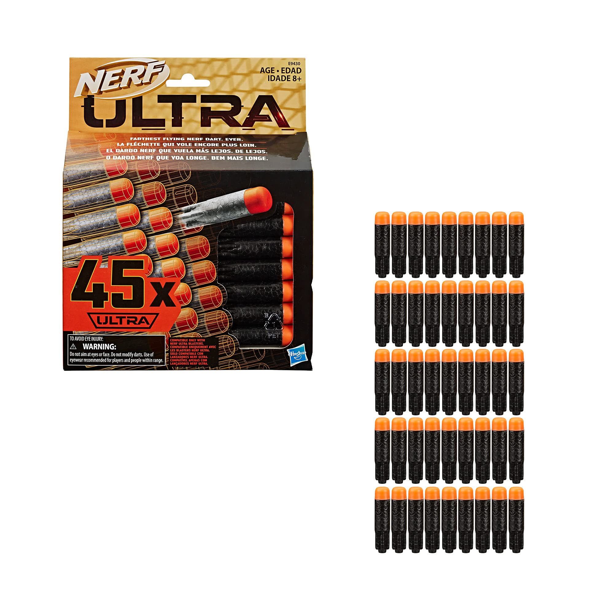 Nerf Ultra 45-dart refill darts in-hand demonstrates lightweight flight-ready play.