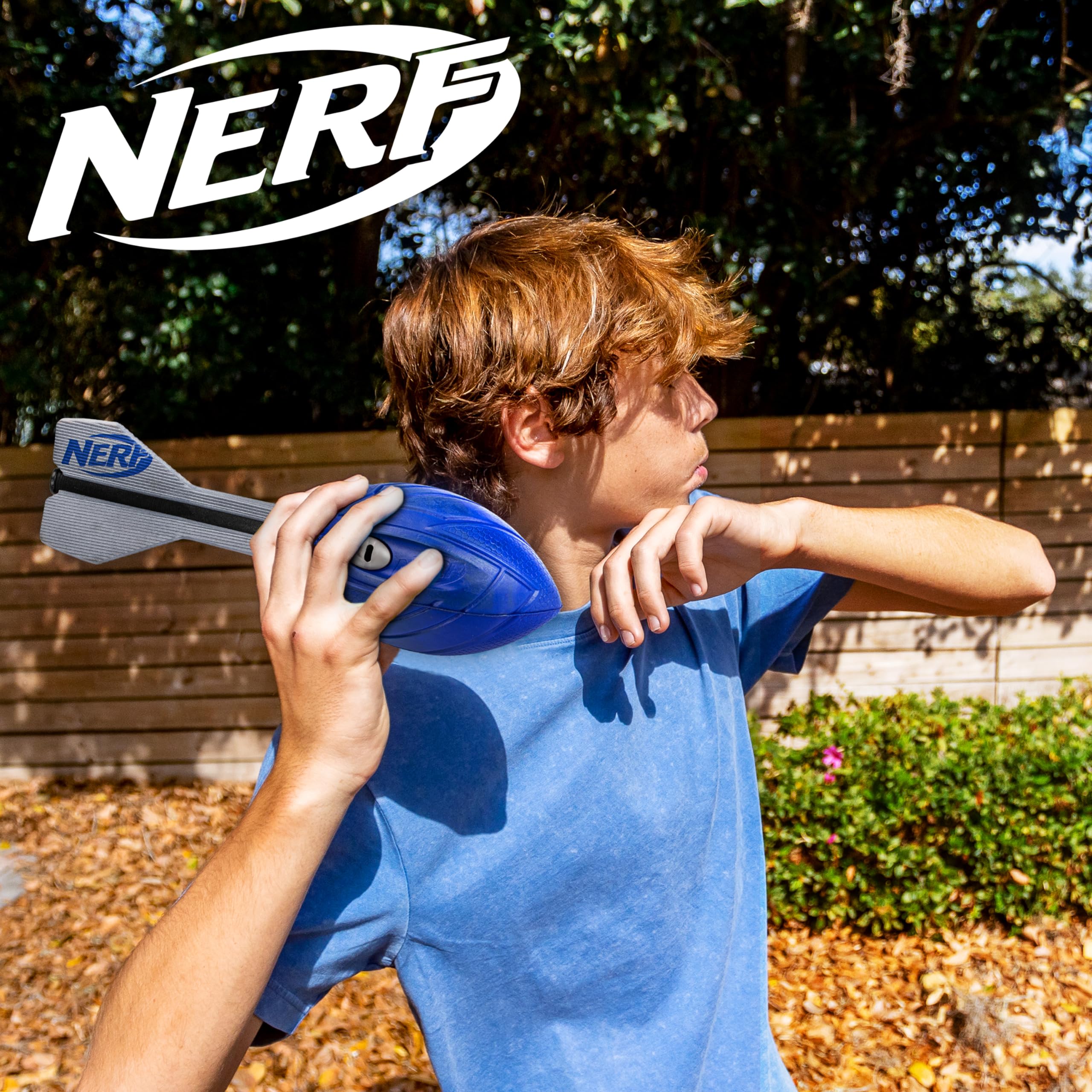 Nerf Vortex Aero Howler foam football flight action in mid-air