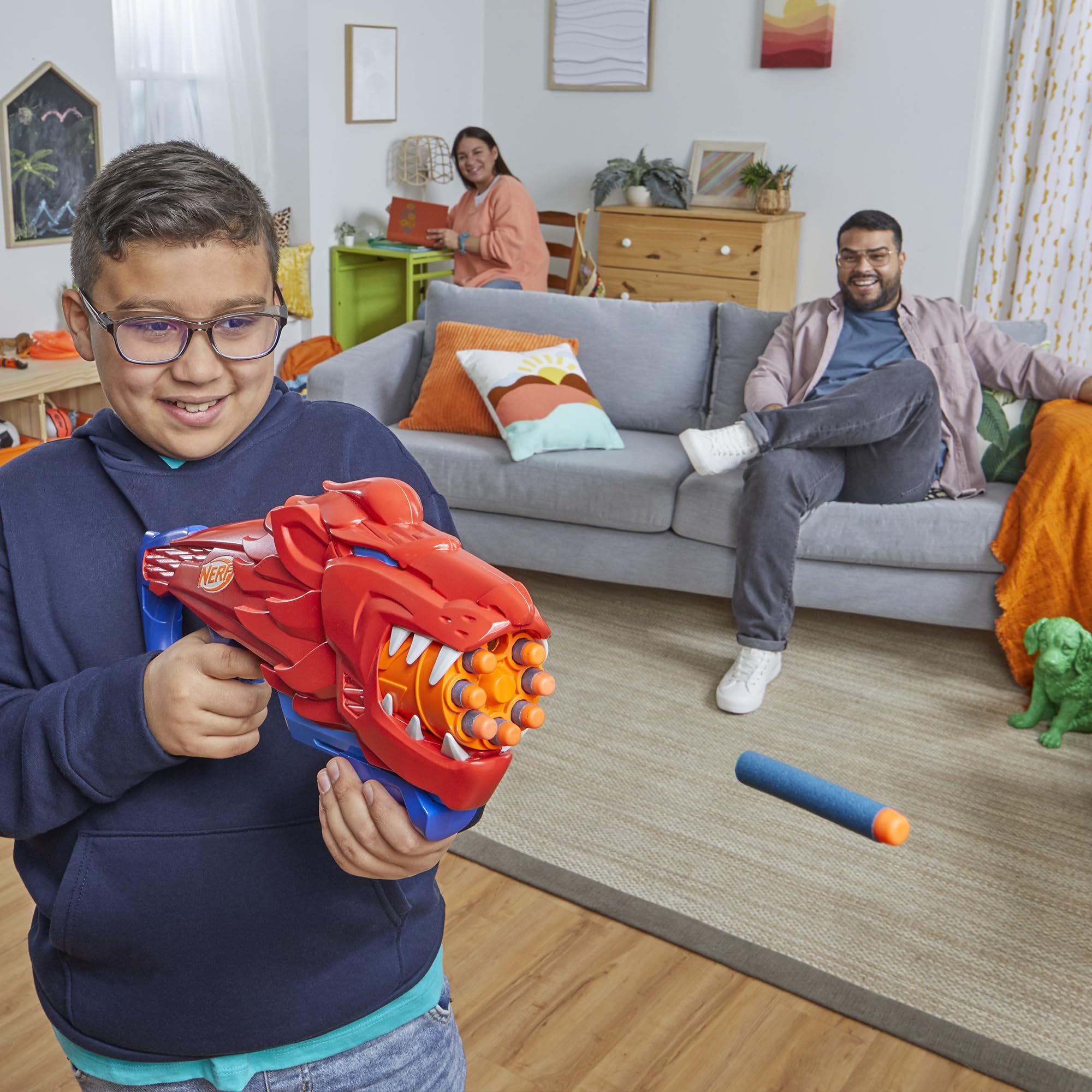 NERF Wild Lionfury lightweight blaster travels easily for kids on the move.