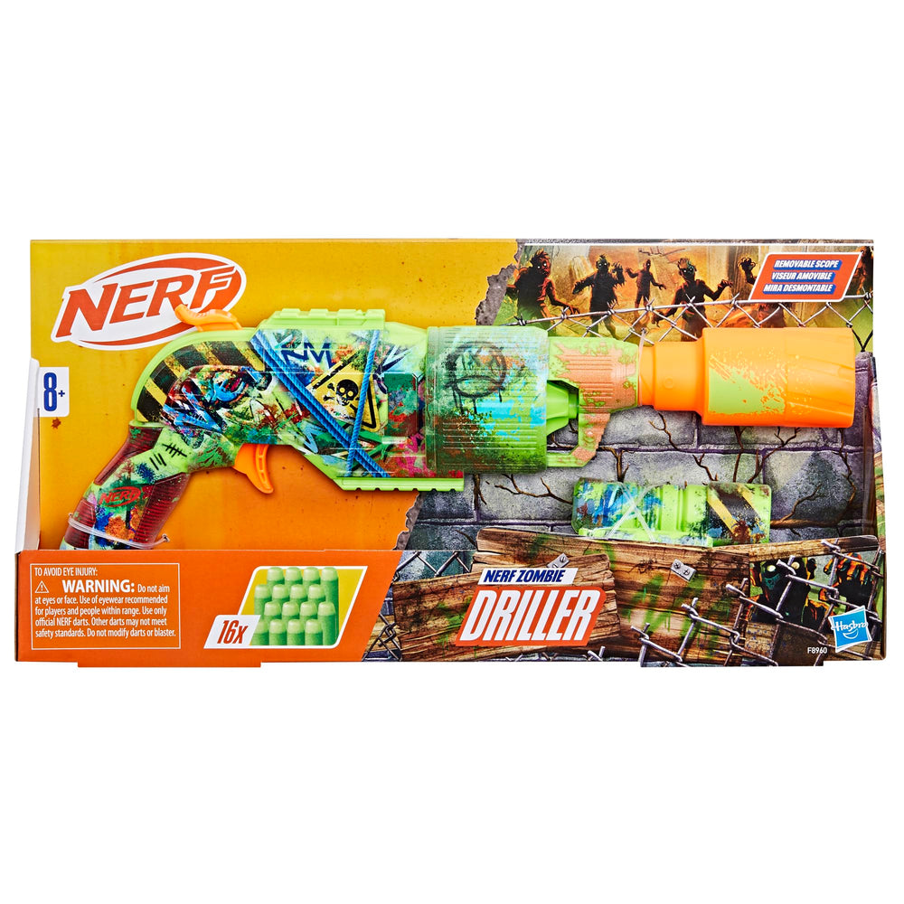 NERF Zombie Driller blaster side-graffiti highlights eye-catching design for outdoor play