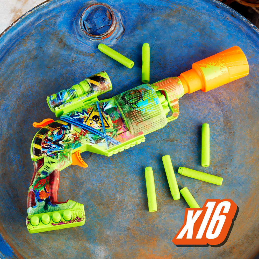 NERF Zombie Driller blaster top-view reveals rotating cylinder and compact grip