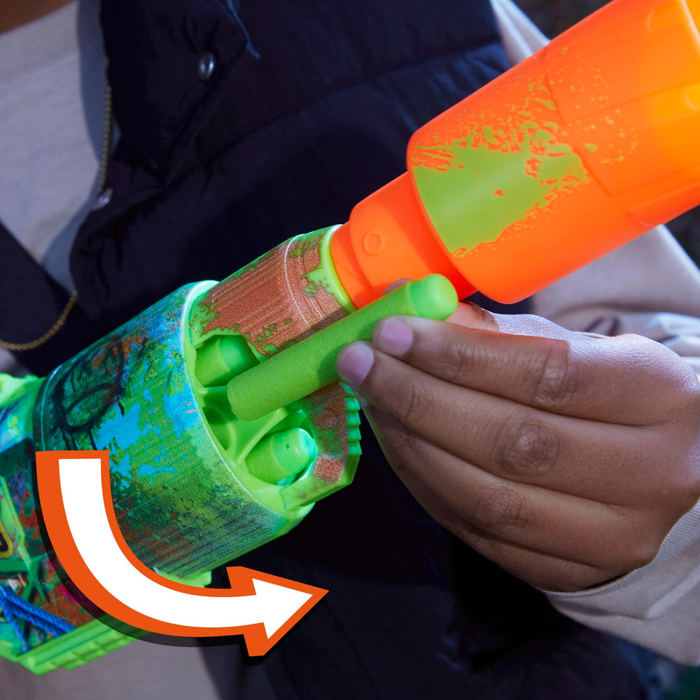 NERF Zombie Driller dart-cylinder-5-darts focuses on quick reload capability