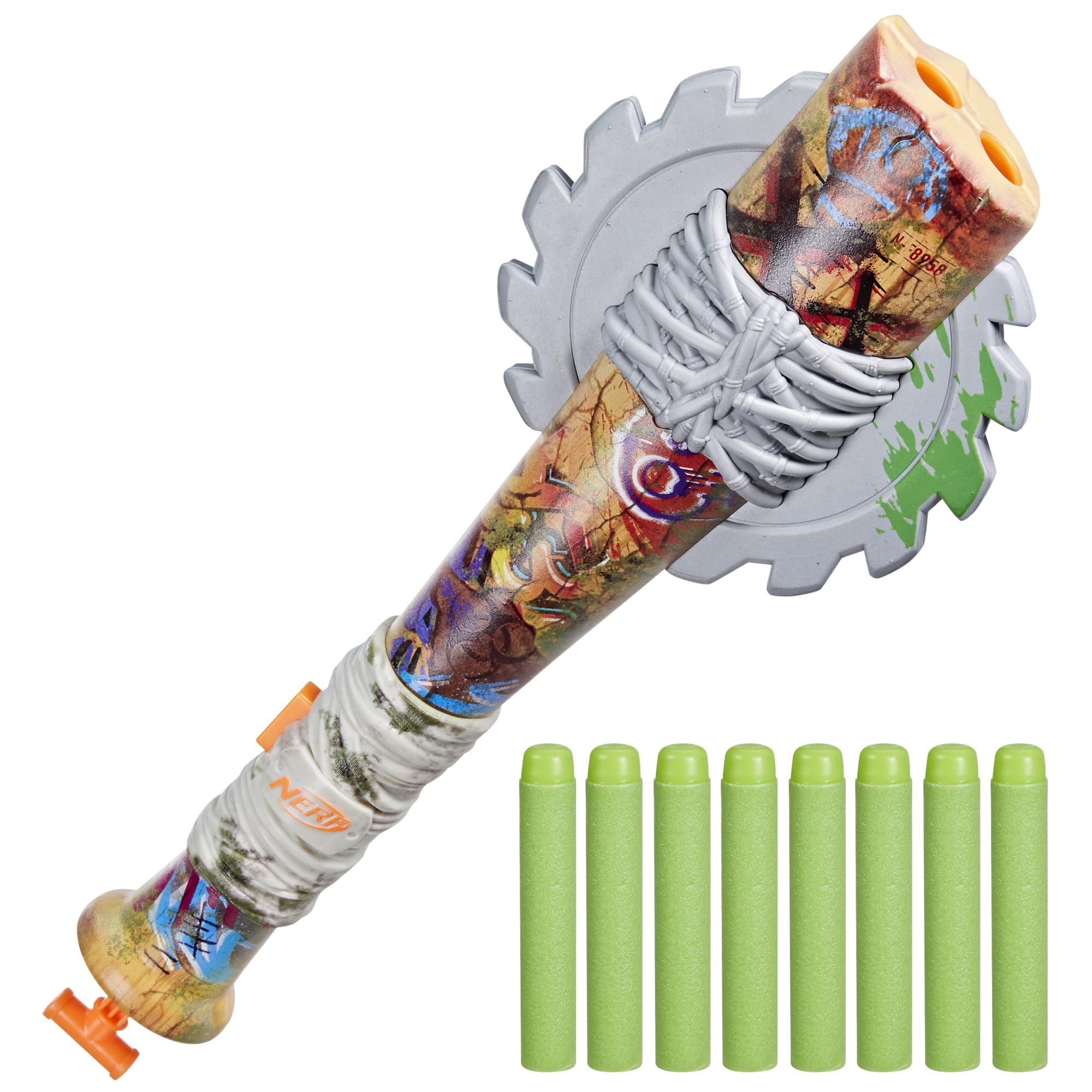 Nerf Zombie Strikeout blaster with pull-back priming for quick action.