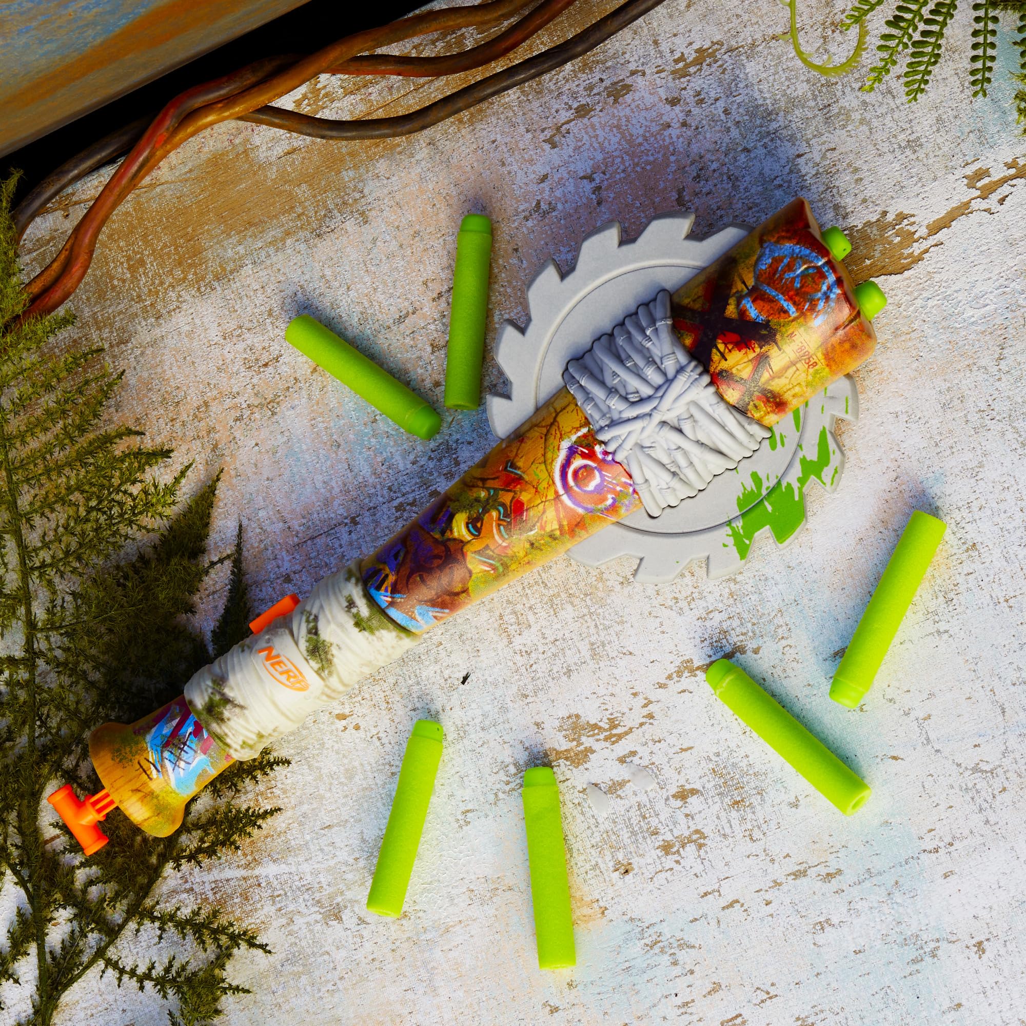 Nerf Zombie Strikeout foam circular saw blade adds zombie battle flair.