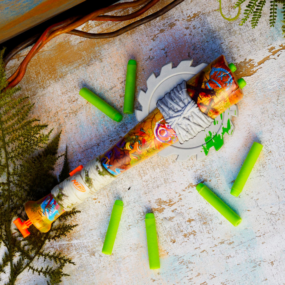 Nerf Zombie Strikeout foam circular saw blade adds zombie battle flair.