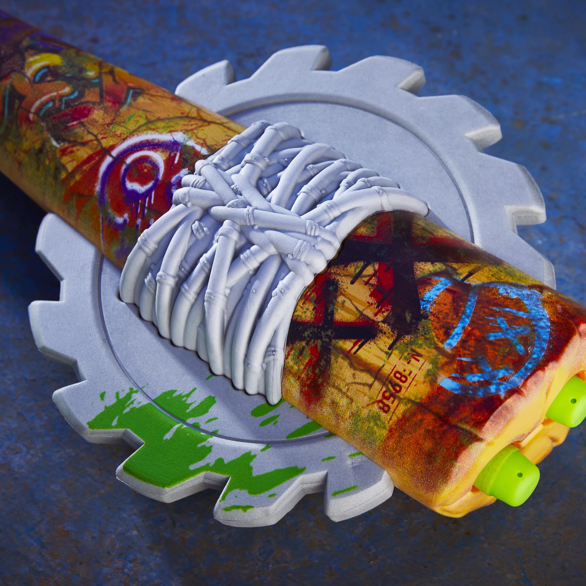 Nerf Zombie Strikeout graffiti designs on both sides create bold looks.