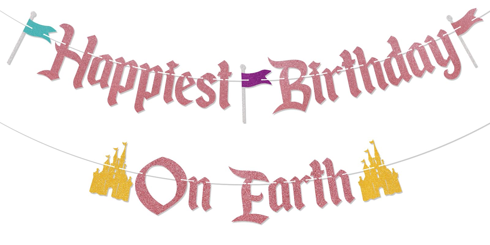 Nesinpa Happiest Birthday On Earth banner, assembled for quick party setup and instant castle party vibes.
