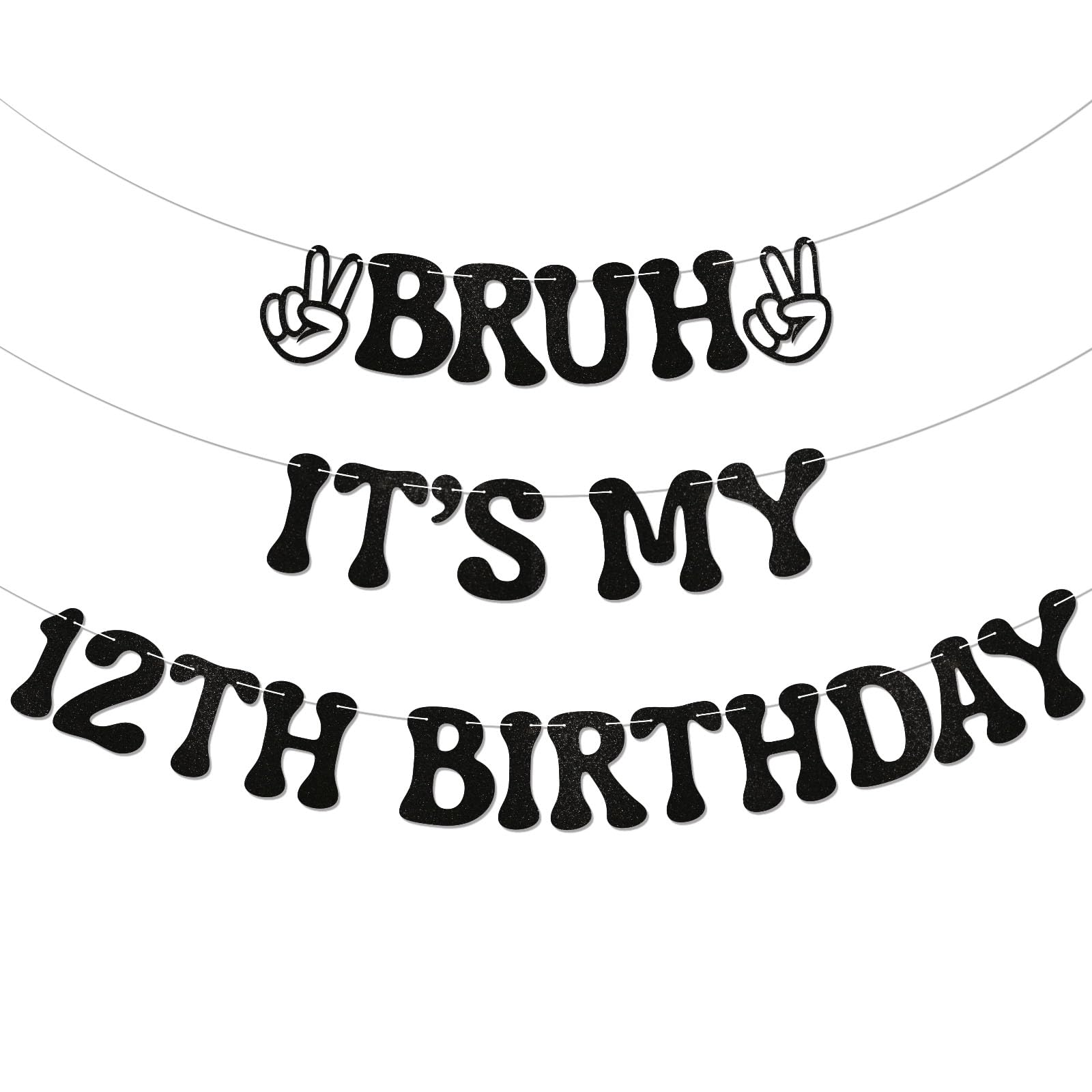 Nesinpa Bruh It's My 12th Birthday banner, assembled and ready to hang.
