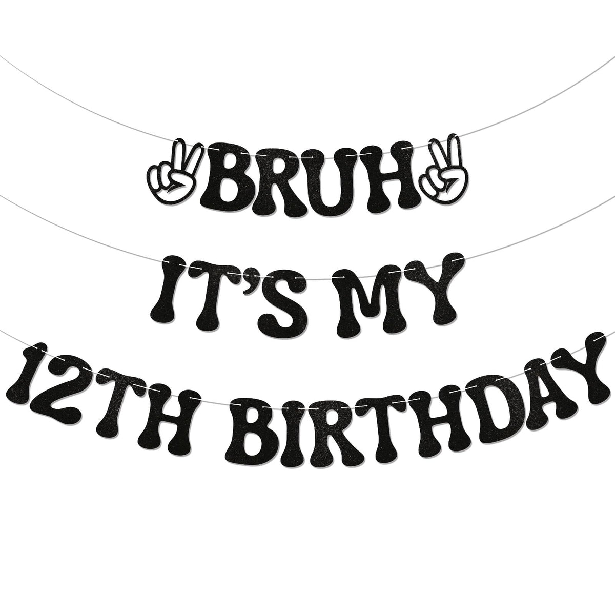 Nesinpa Bruh It's My 12th Birthday banner, assembled and ready to hang.