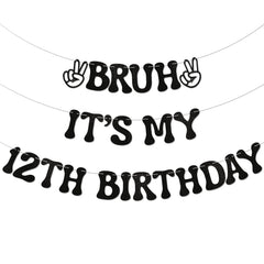 Nesinpa Bruh It's My 12th Birthday banner, assembled and ready to hang.