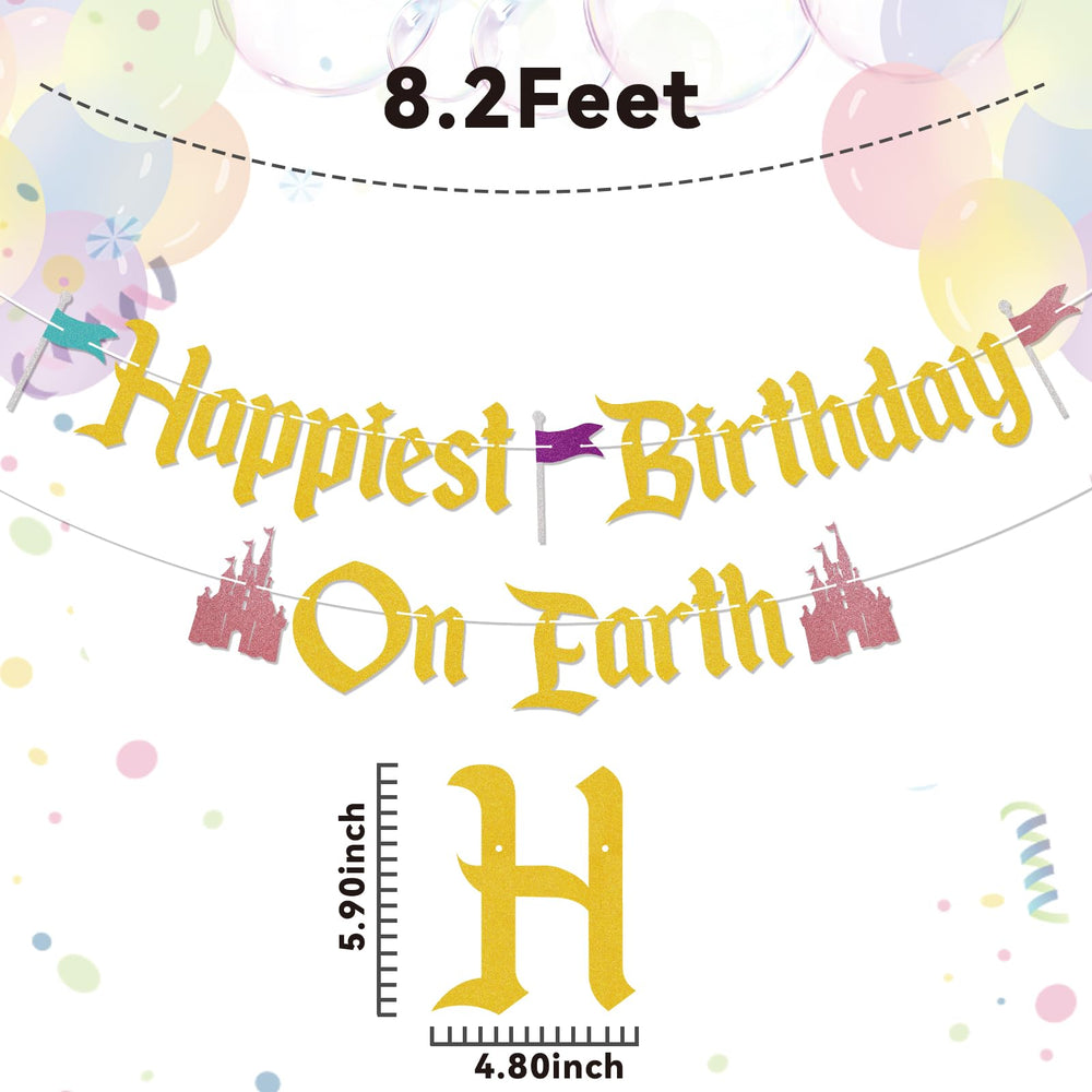 Nesinpa Happiest Birthday On Earth banner with unique gold glitter design for wow-factor.