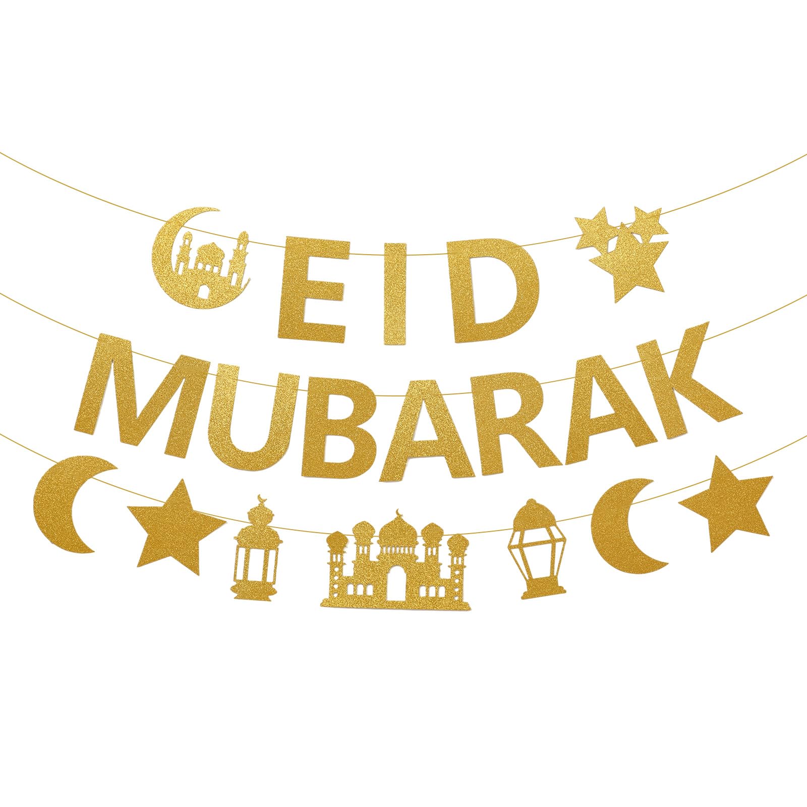 Netnology Eid Mubarak banner 10ft gold glitter decor enhances festive ambience