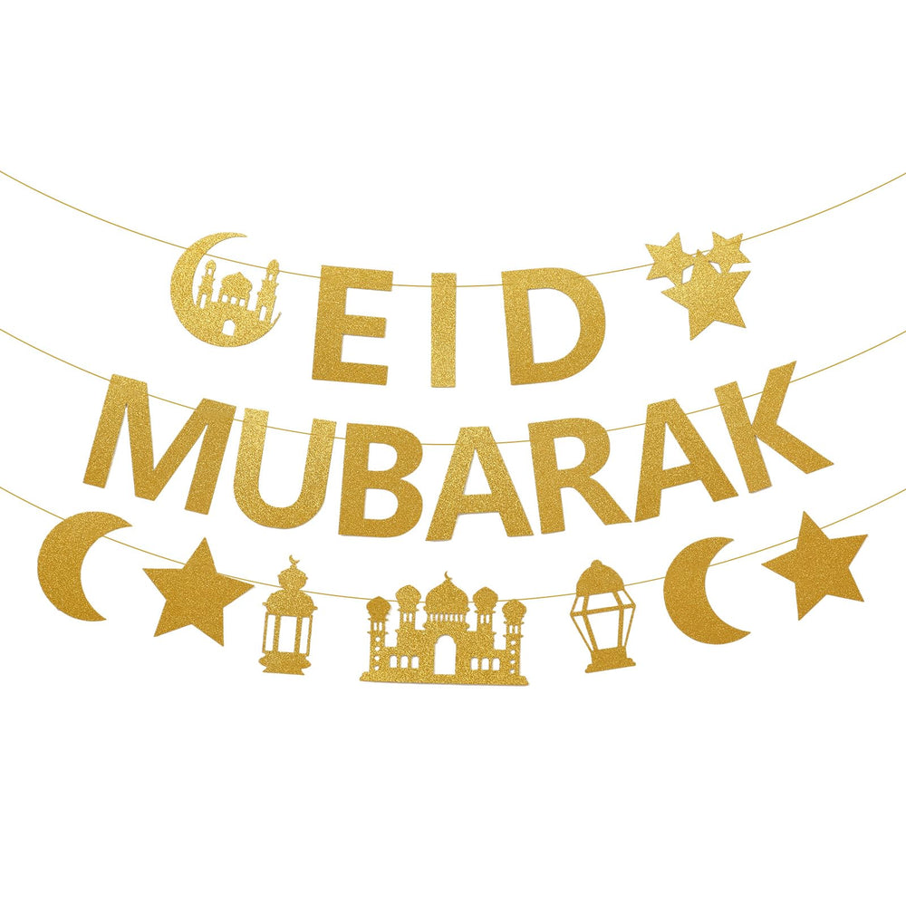 Netnology Eid Mubarak banner 10ft gold glitter decor enhances festive ambience