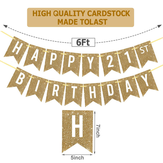 Netnology gold glitter 21st banner detail adds festive sparkle to celebrations.