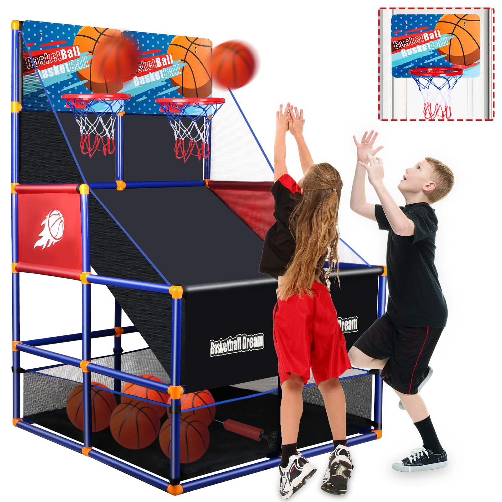 NEUBSAW arcade basketball hoop for two players ready for home competition.