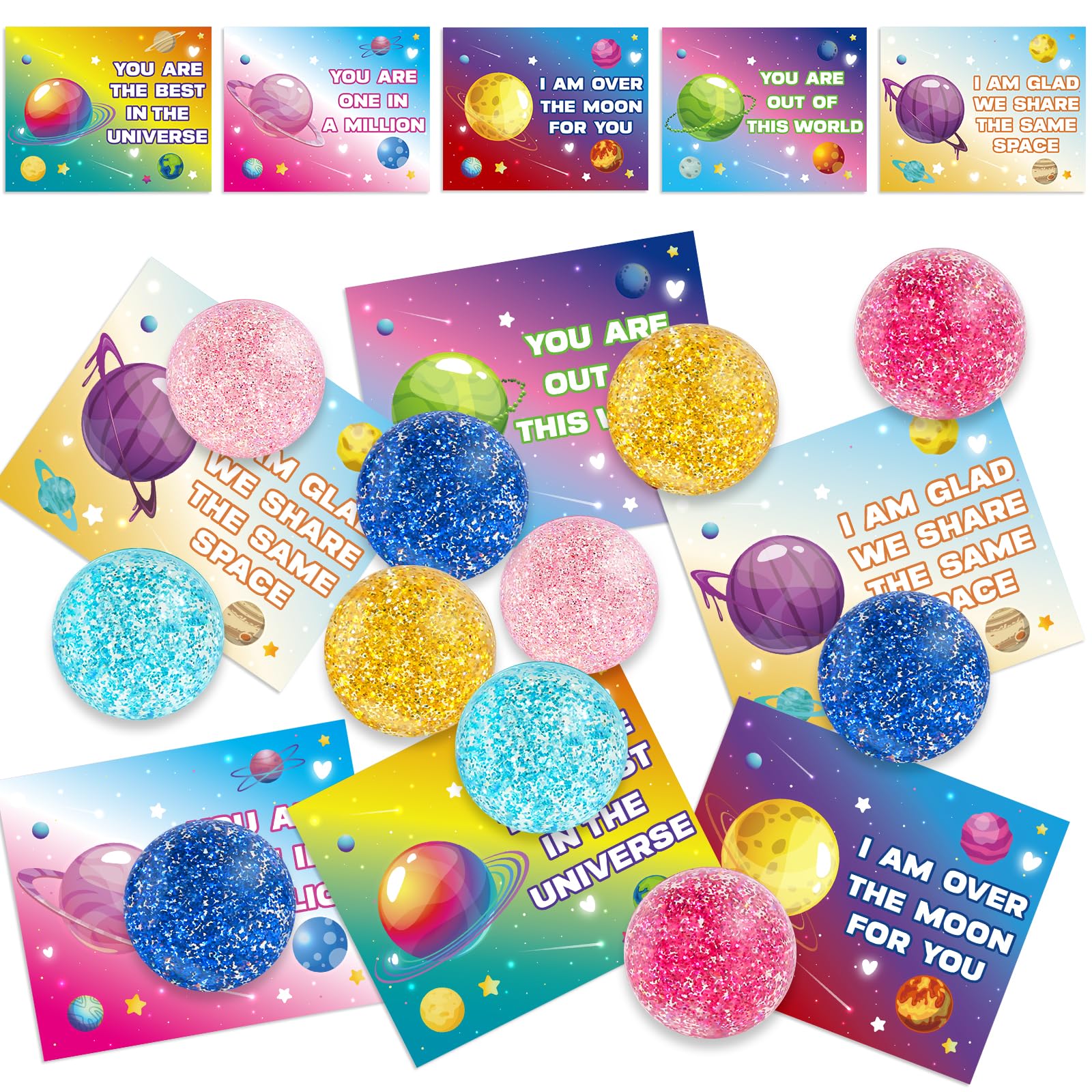 NEUBSAW glitter bounce balls for Valentine classroom exchanges and fun.
