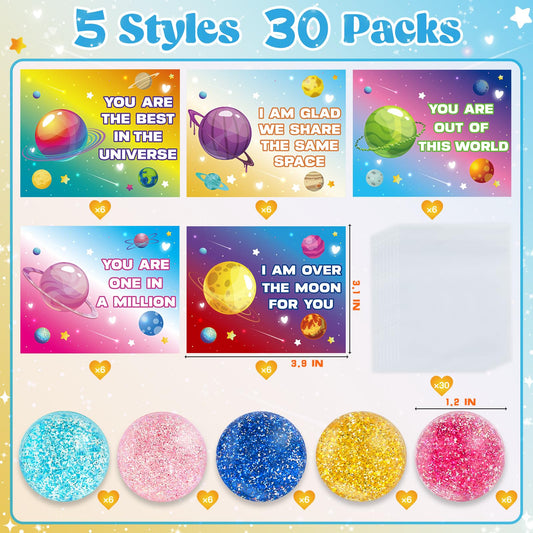 NEUBSAW Valentine cards front designs featuring stars and planets for kids.