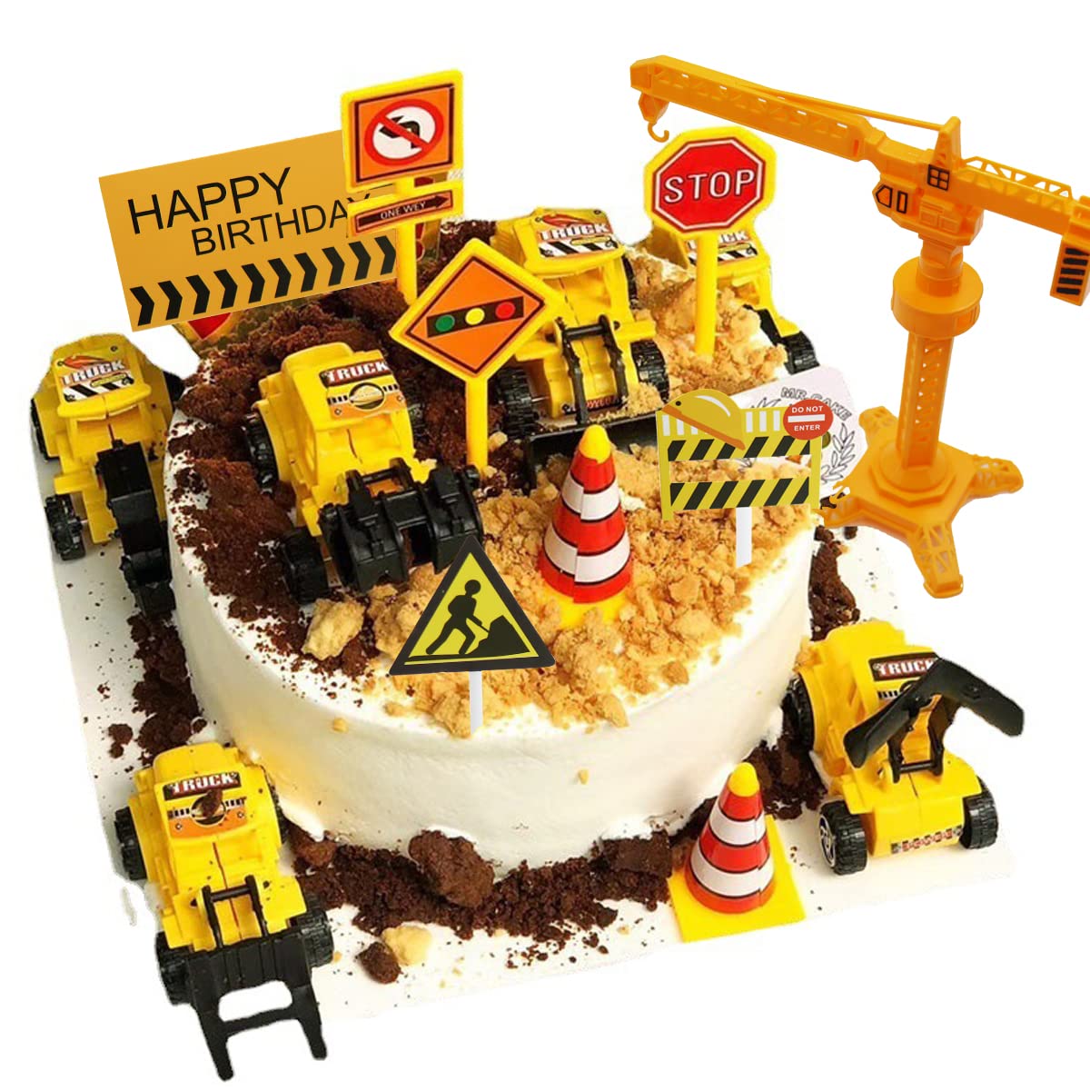 Nevperish construction truck toppers decorate cakes with dynamic detail for eye-catching party desserts.