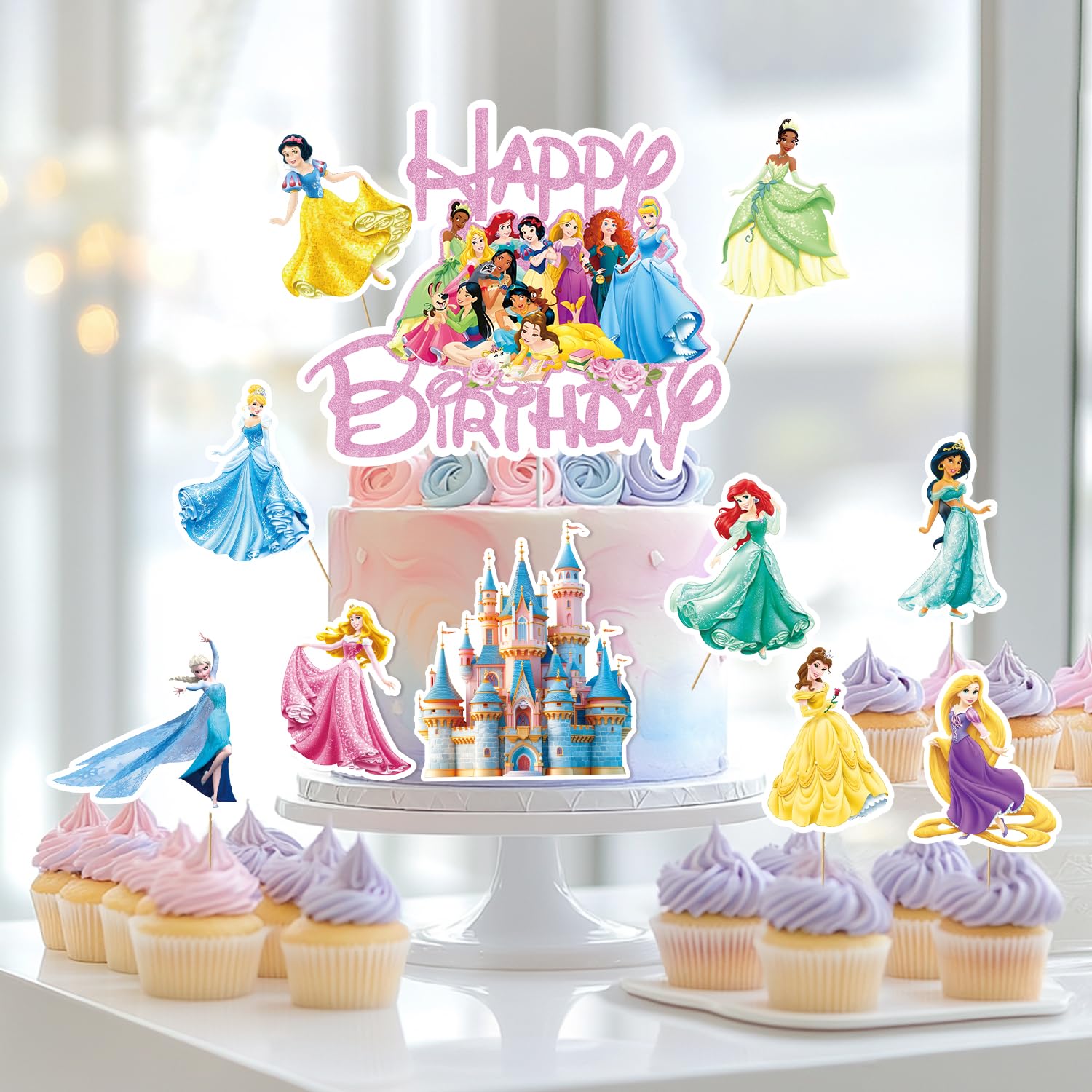 NEW BARLEY Princess cake topper blue design creates a magical dessert centerpiece.