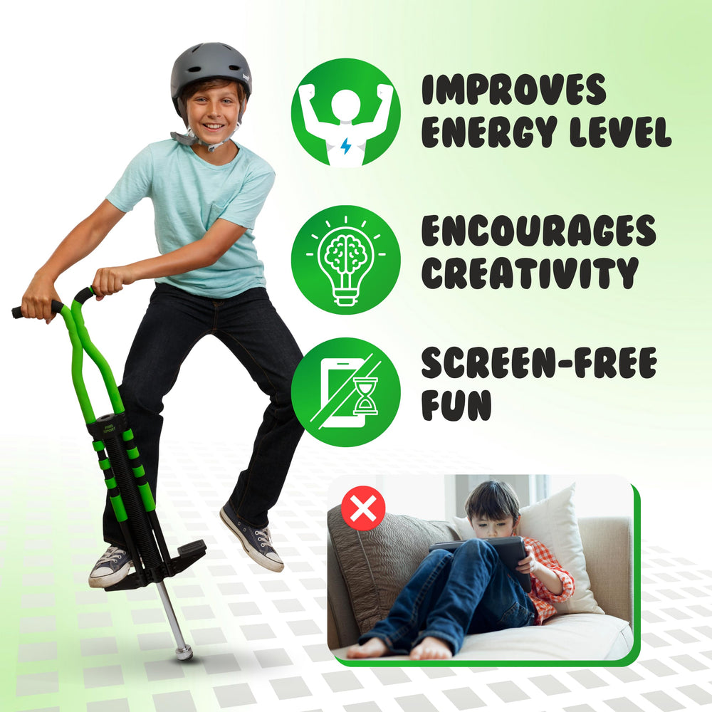 New Bounce Pogo Stick colorful finish adds visual appeal to outdoor practice.