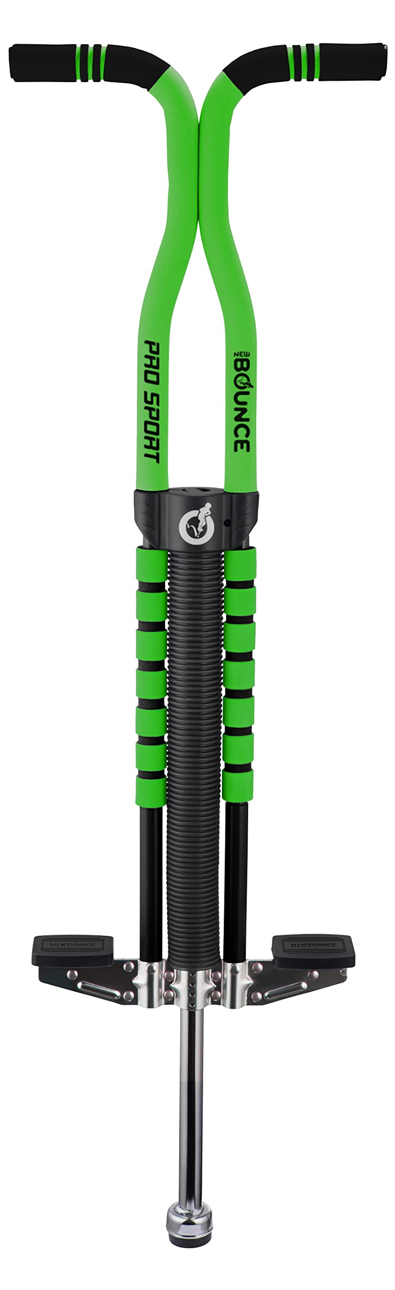 New Bounce Pogo Stick Pro Sport Edition front view shows a durable build for lasting play.