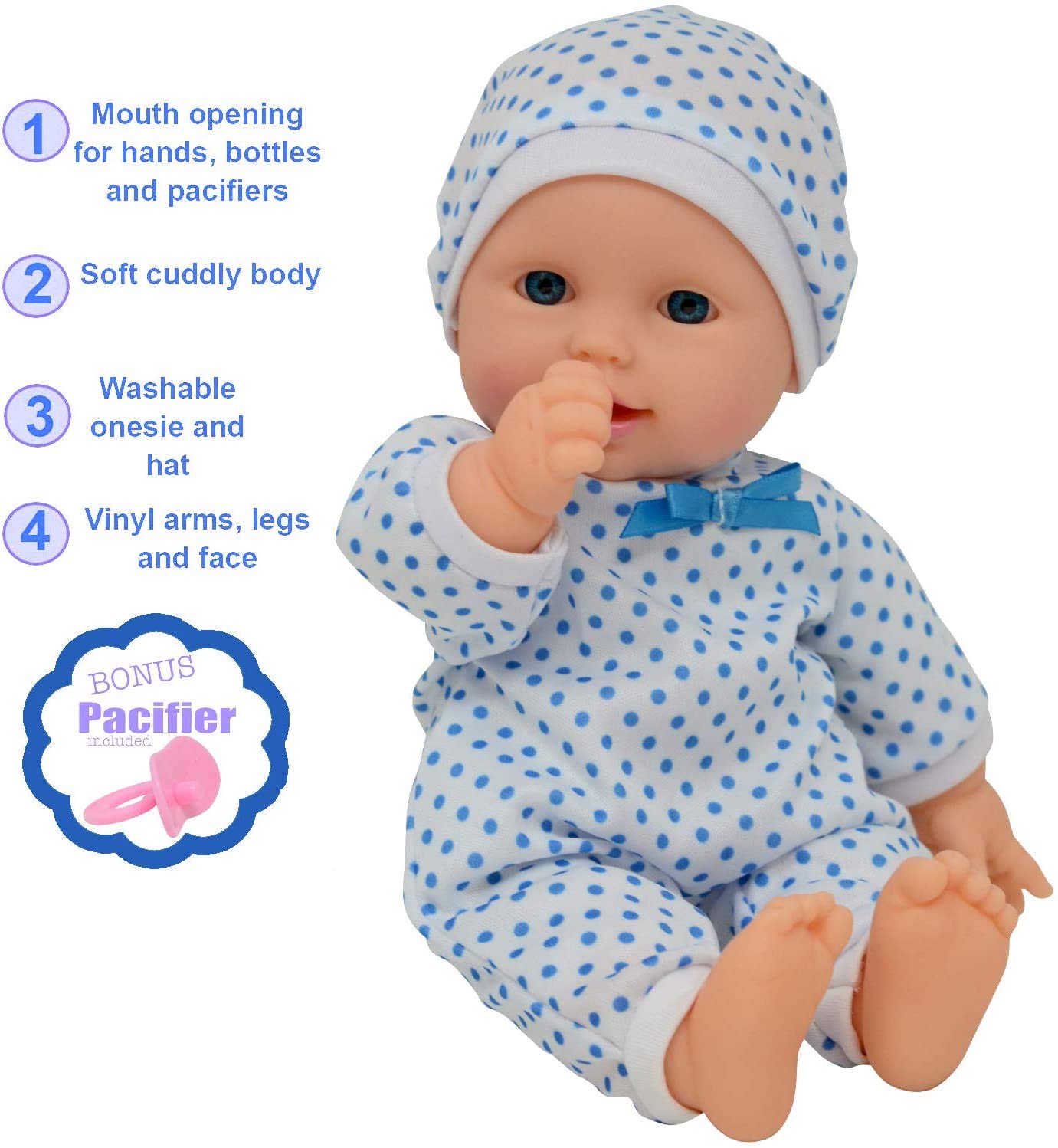 Detailed vinyl head, arms, and legs from The New York Doll Collection inspire lifelike imaginative play.