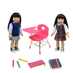 The New York Doll Collection back-to-school desk for 18-inch dolls, enabling classroom pretend play.