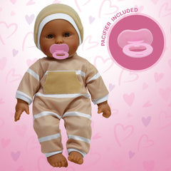 The New York Doll Collection polka striped onesie offers cute everyday outfit for pretend outfits.
