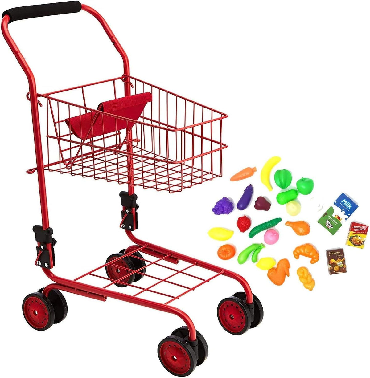 The New York Doll Collection shopping cart red front view shows sturdy metal construction