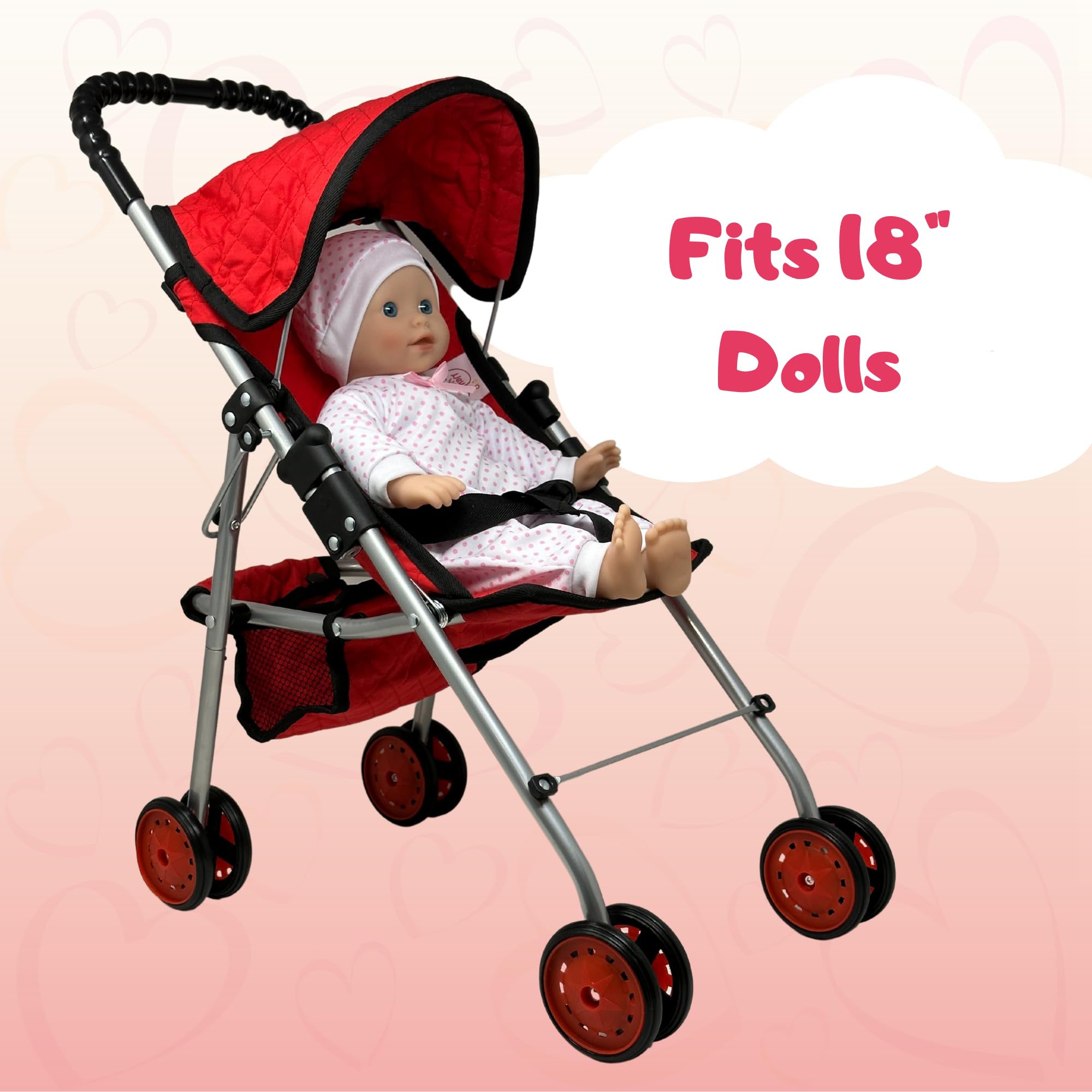 The New York Doll Collection folded stroller is compact for storage.