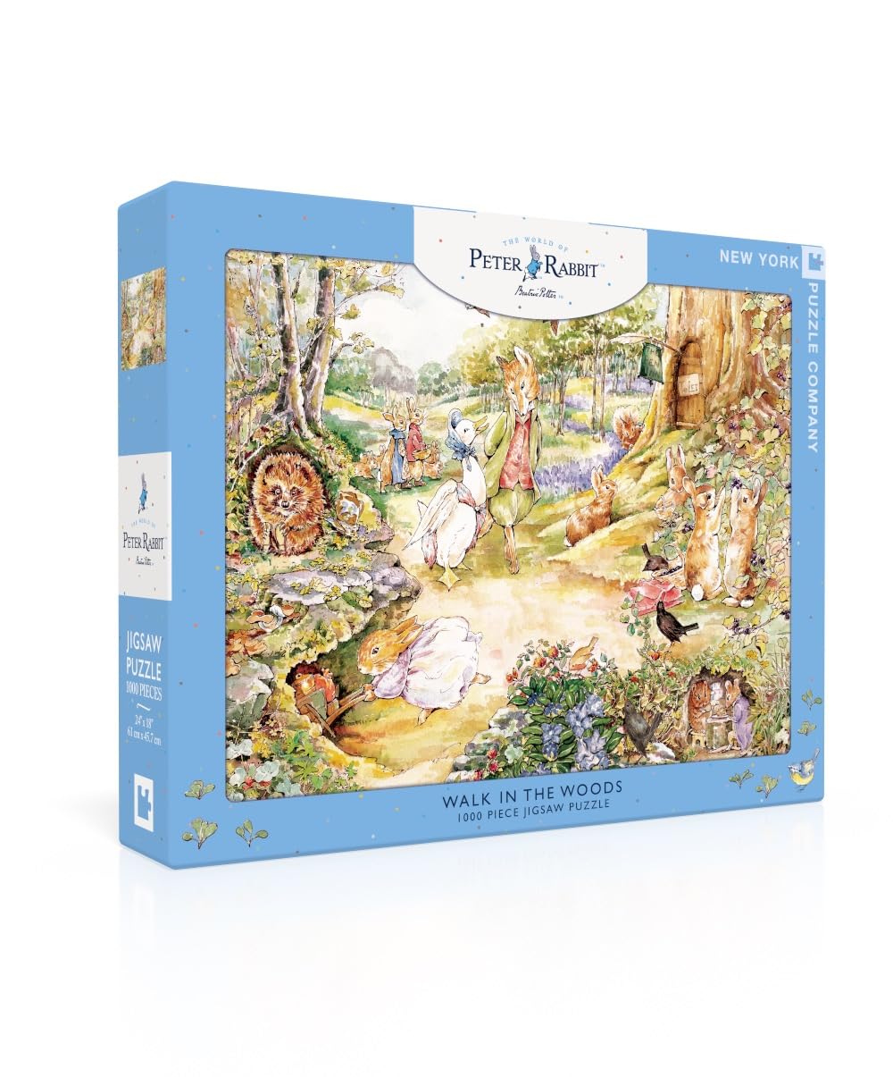 New York Puzzle Company Beatrix Potter Walk in the Woods cover art for family puzzle fun