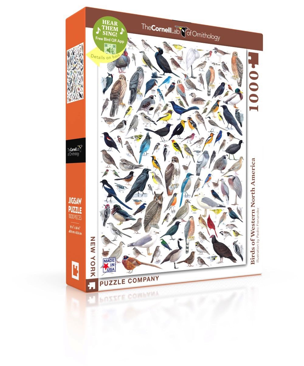 New York Puzzle Company Cornell Lab Birds puzzle cover with vivid bird illustrations for bird lovers