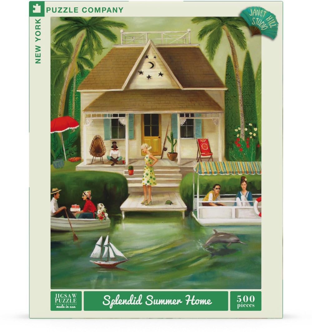 New York Puzzle Company Janet Hill Splendid Summer Home cozy desk puzzle setup
