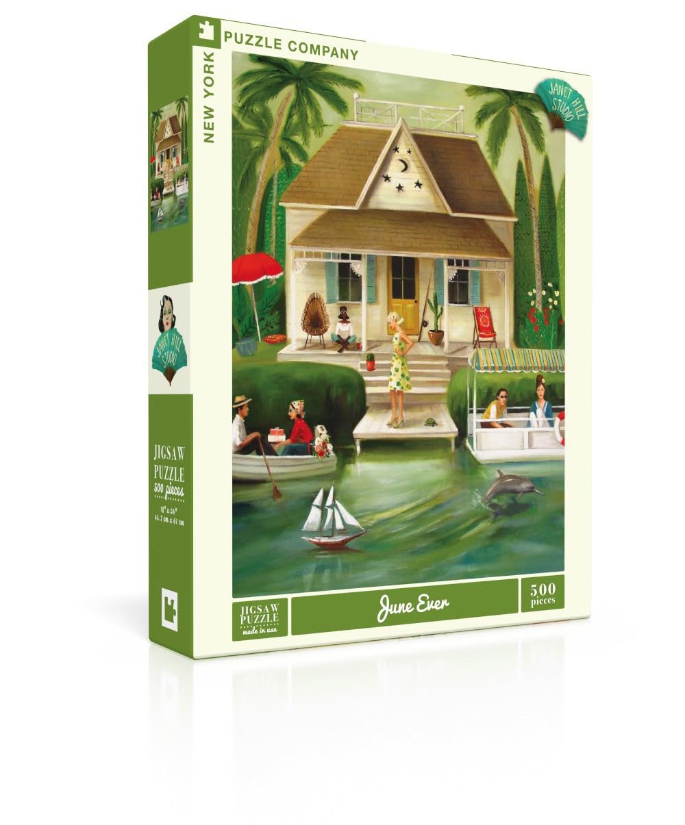 New York Puzzle Company Janet Hill Splendid Summer Home table scene puzzle for family game night
