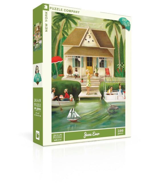 New York Puzzle Company Janet Hill Splendid Summer Home table scene puzzle for family game night
