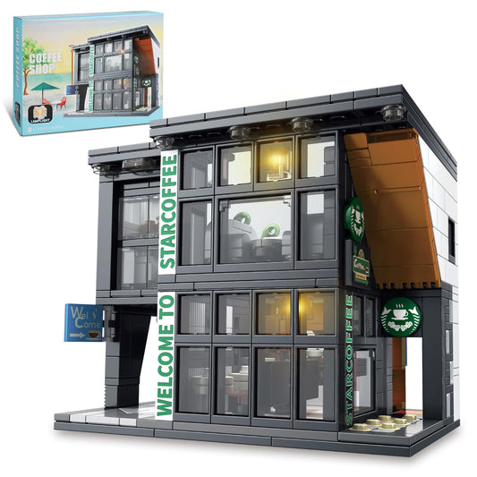 NEWABWN City Coffee House set with lighting for a cozy cafe display.