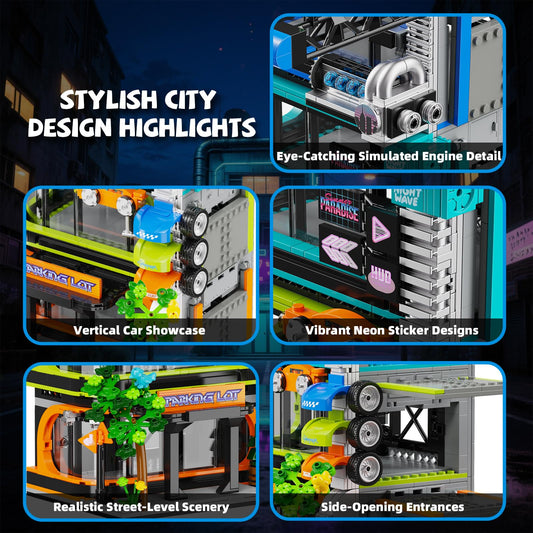 NEWABWN City Parking Tower multi-level display presents an organized vehicle gallery