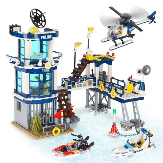 NEWABWN city police station STEM set with 565 pieces for imaginative play and learning
