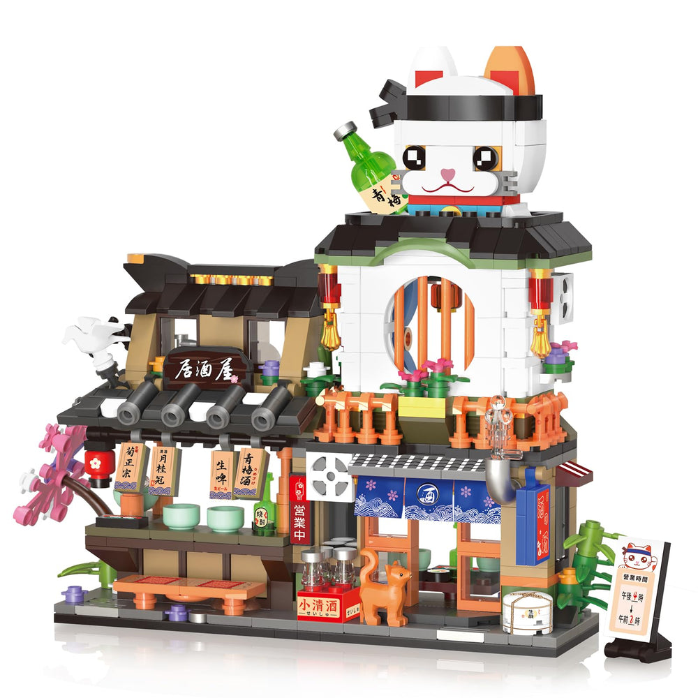 NEWABWN Japanese Izakaya shop front display with intricate micro bricks for collectors