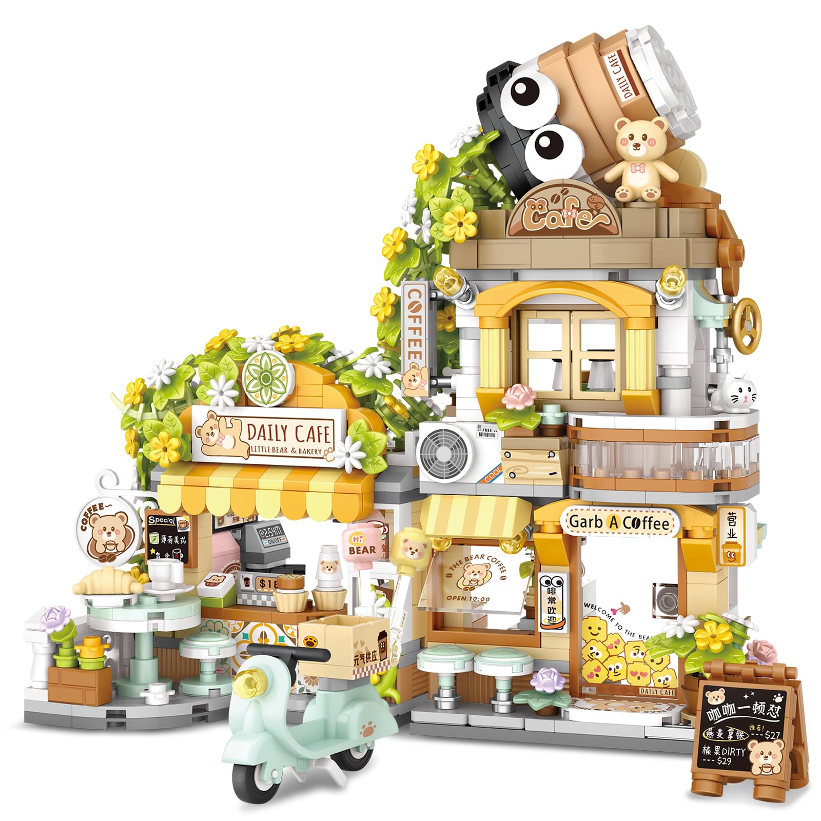 NEWABWN Street View Coffee Shop mini build showcases a detailed storefront for home display.