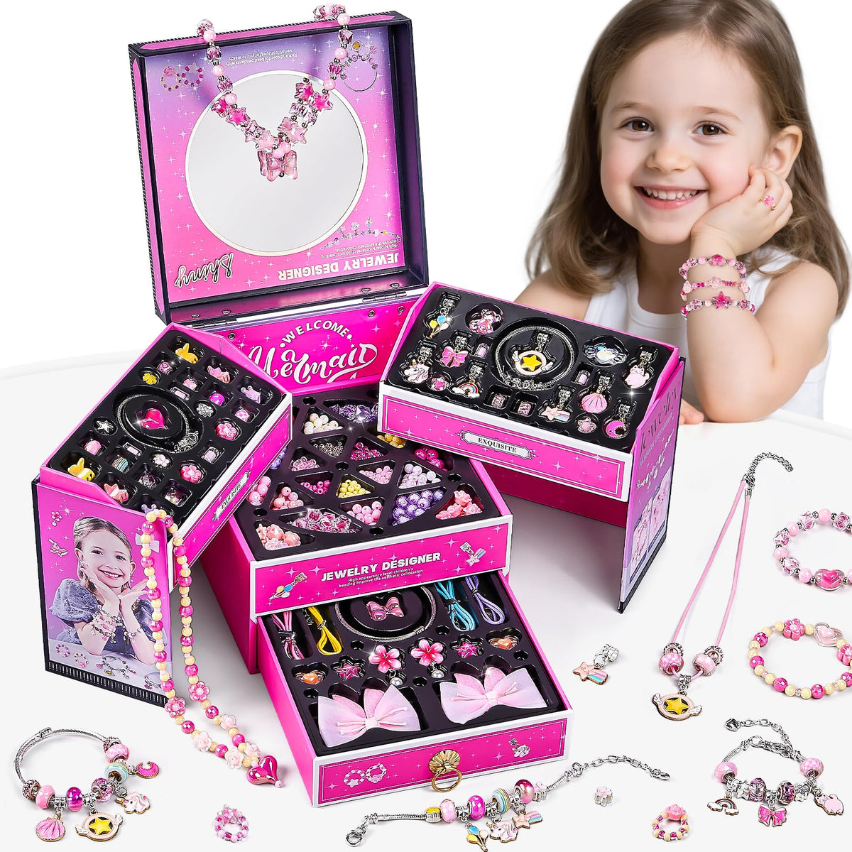 NewBandMo jewelry kit pink gift box invites creative play and easy gifting.