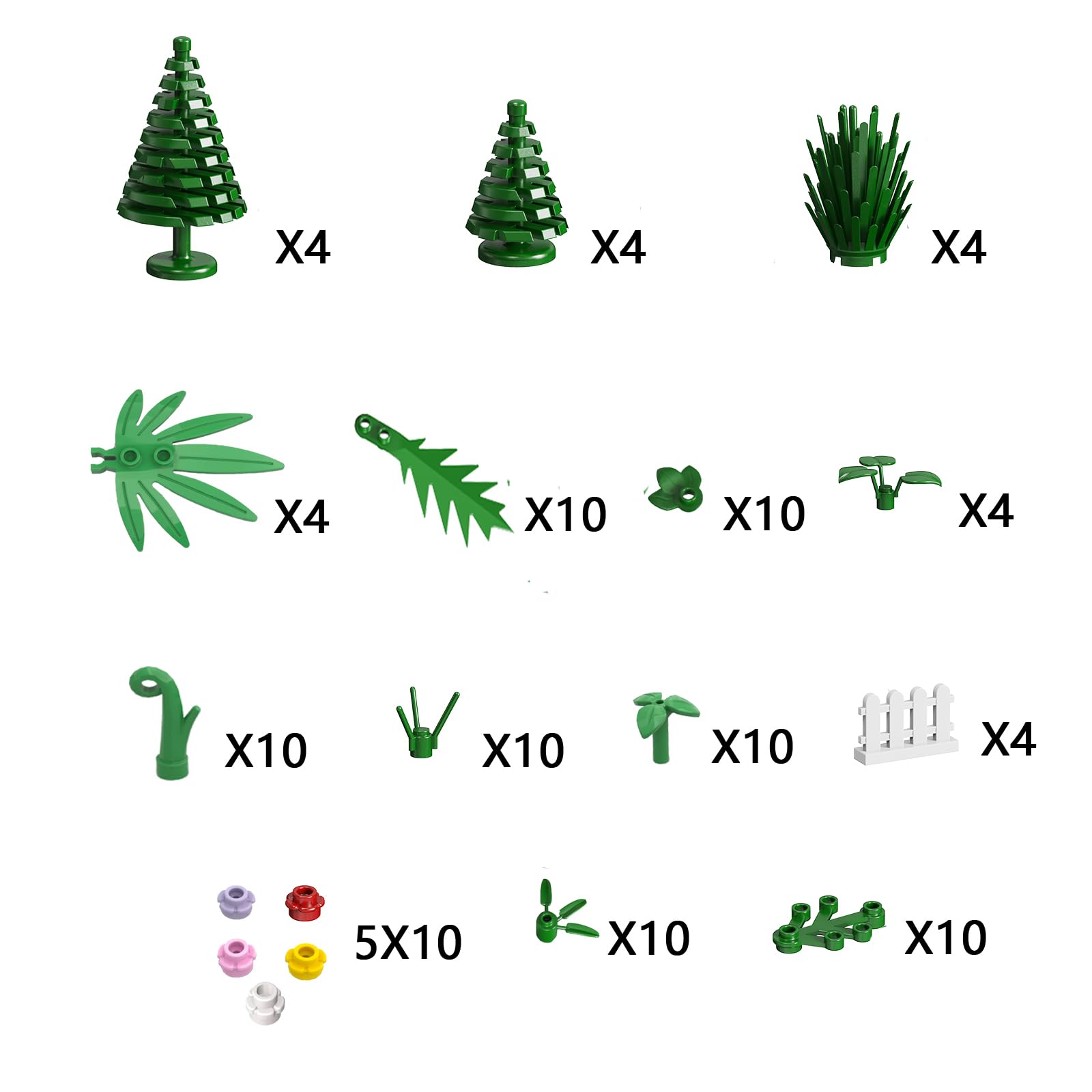 Newbeoding 144-pcs plant and tree set with flowers for modular park displays.