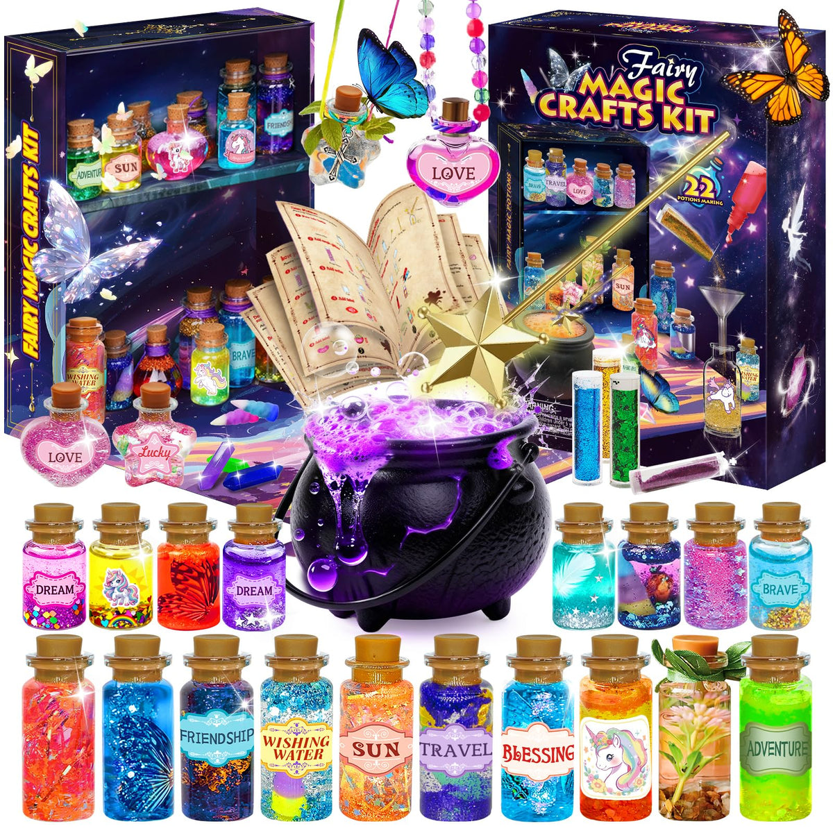 NEWCHEN Fairy Unicorn Magic Potion Kit cauldron setup for imaginative play and storytelling