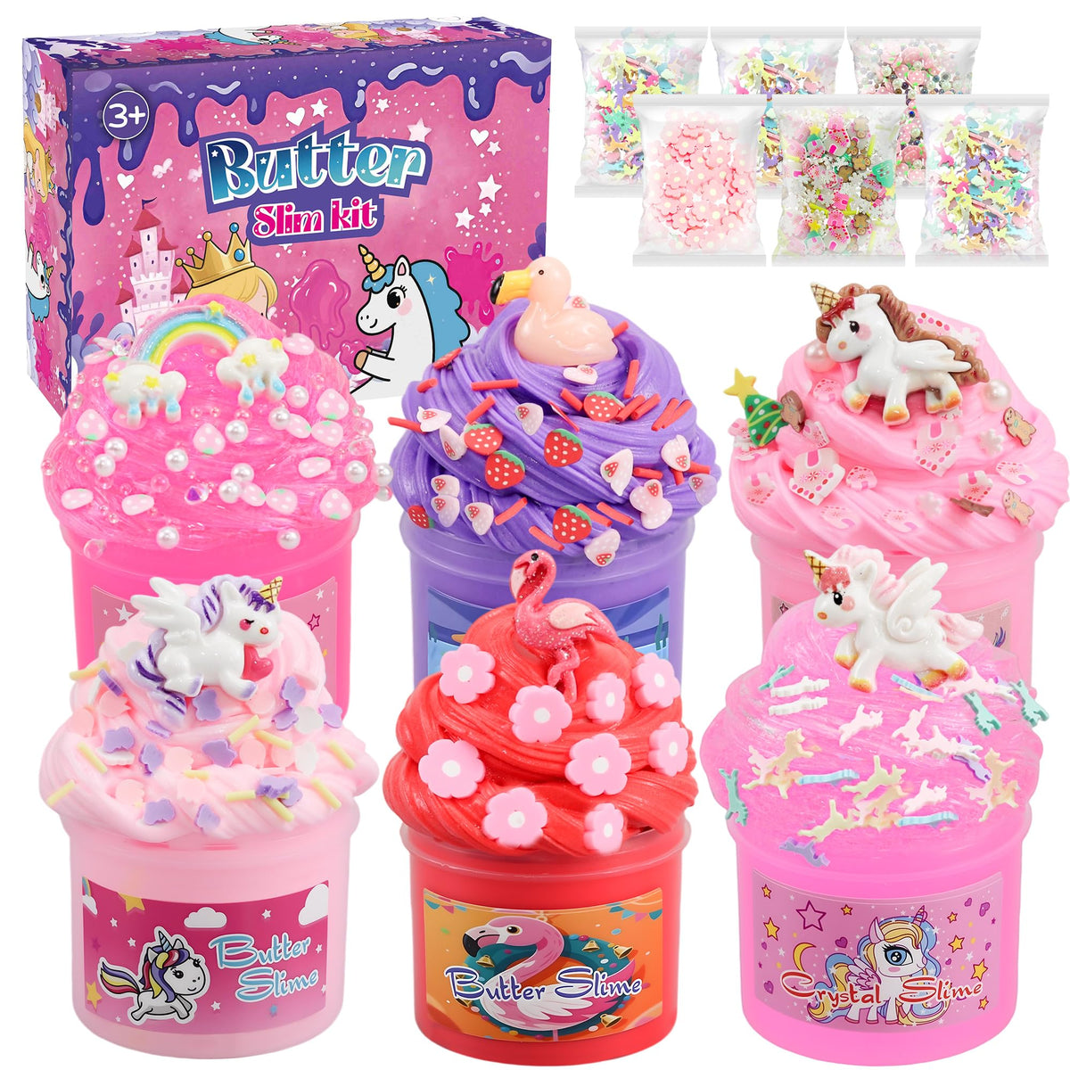 NEWCHEN unicorn slime kit pink crystal slime: soft texture for joyful play