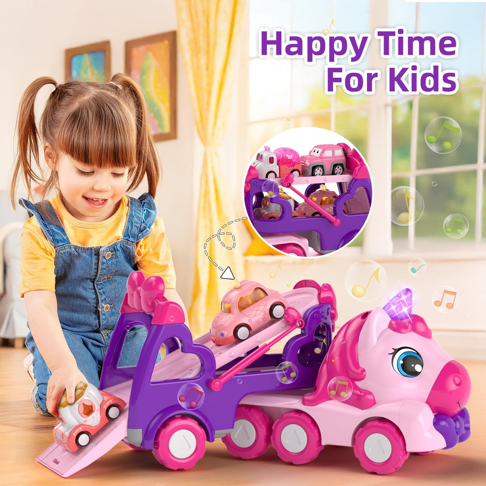 Newcrave 7-in-1 truck set mini cars front view shows colorful play vehicles.