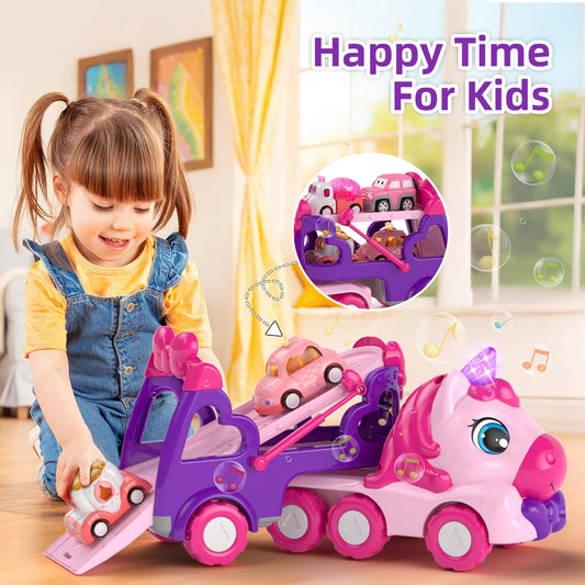 Newcrave 7-in-1 truck set mini cars front view shows colorful play vehicles.