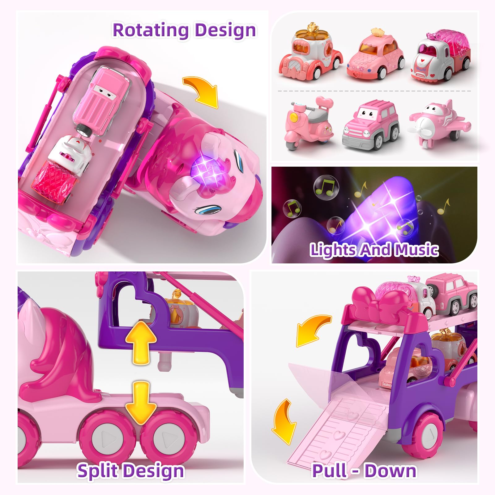 Newcrave 7-in-1 truck set mini cars side view highlights kid-friendly design.