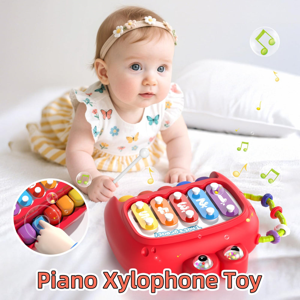 Newcrave dinosaur piano toy hammer interaction develops fine motor skills.