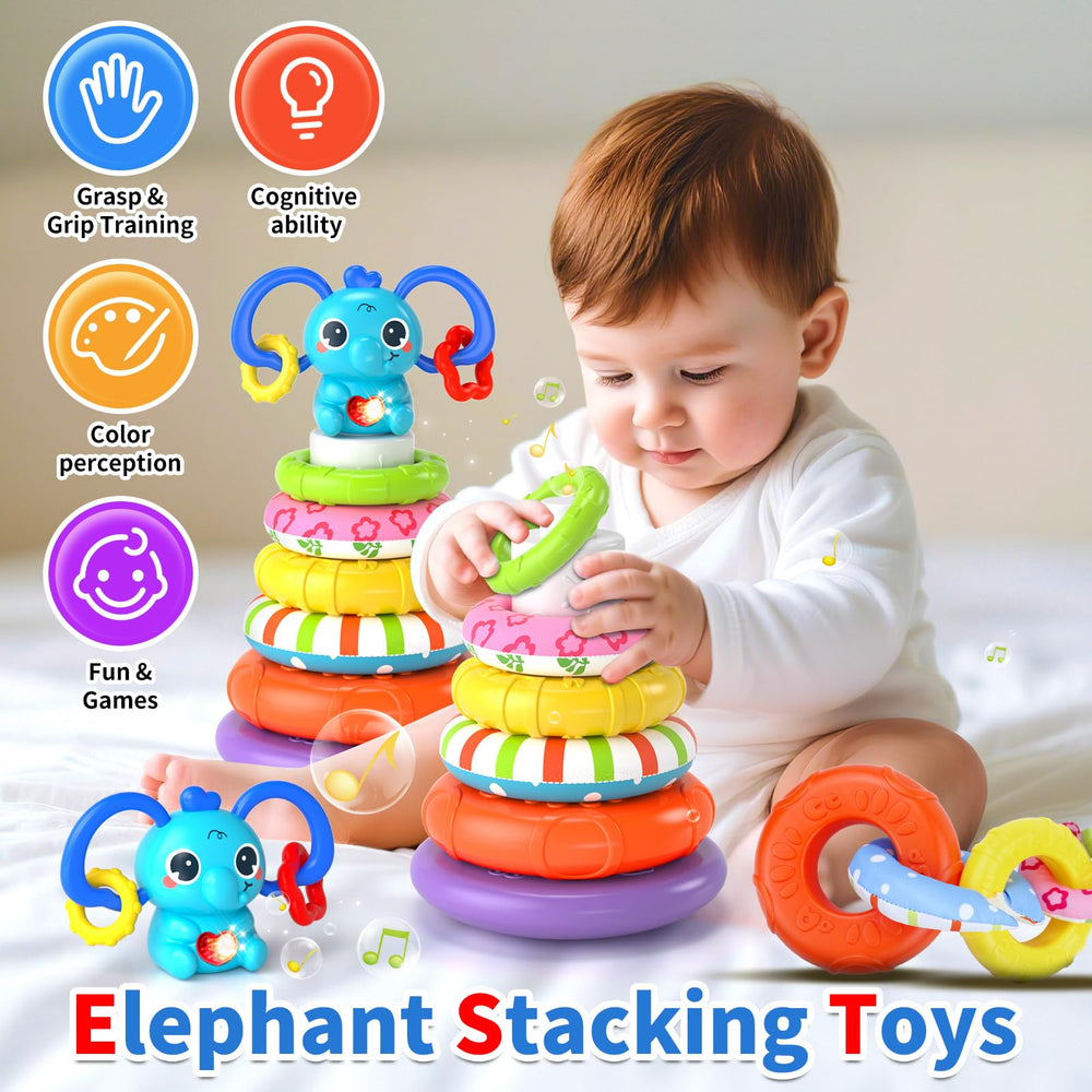 Newcrave stacking rings toy supports color, shape, and counting skills