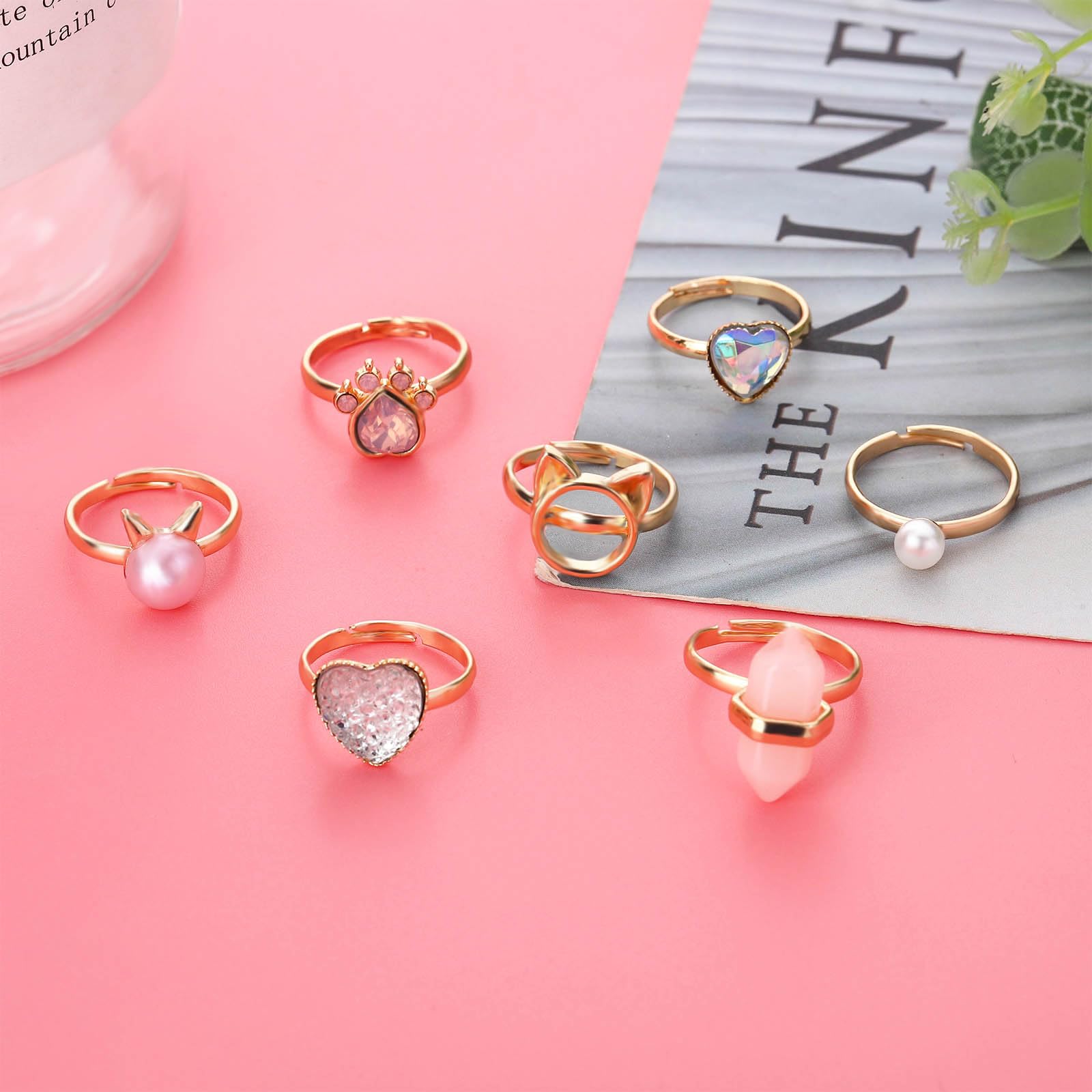NEWITIN adjustable kids rings with variety patterns for daily wear and special occasions